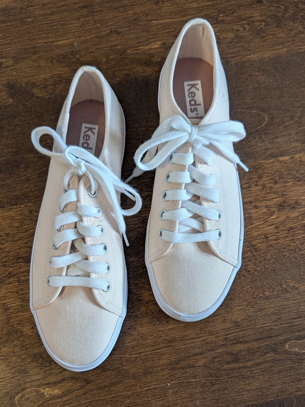 Keds Women's Creamy Peach Color Canvas Lace-Up Sneakers